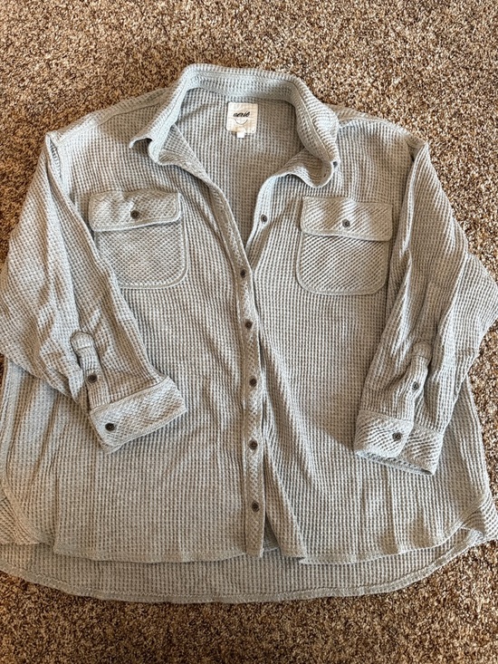 aerie Tops - aerie Light Gray Waffle Button-Down Shirt